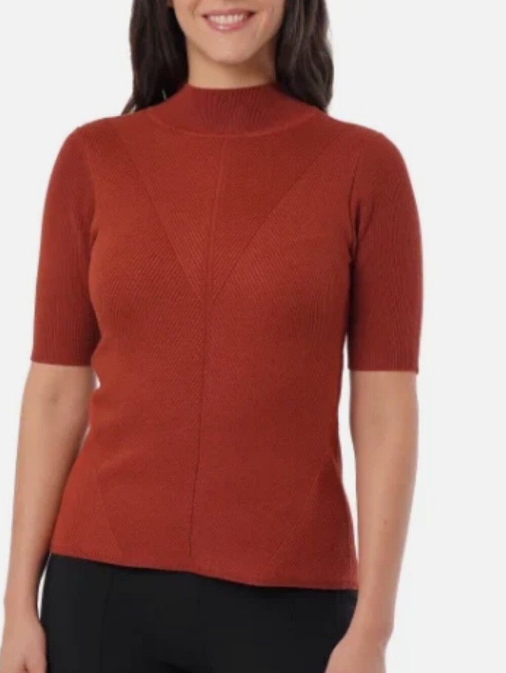 Cyrus Short-Sleeve Mock Neck Sweater in Rust Orange